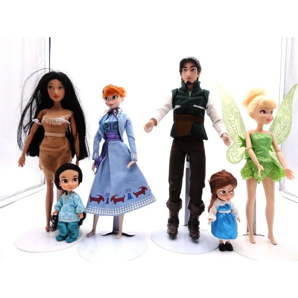 Disney Dolls Lot of 6 Prince and Princess, small and‎ Tall Pocahontas Tinkerbell